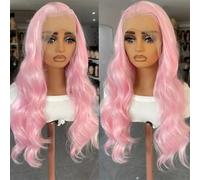 Parrucche sintetiche da donna ondulate frontali in pizzo resistente al calore, attaccatura dei capelli naturale, da indossare tutti i giorni, parrucca per cosplay Pinrk 61 cm, pizzo frontale