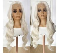 Parrucche sintetiche da donna ondulate frontali in pizzo resistente al calore, attaccatura dei capelli naturale, da indossare tutti i giorni, parrucca cosplay biondo platino 61 cm, pizzo frontale