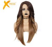 Parrucche sintetiche di colore rosso bordeaux per donne nere Parrucca cosplay per capelli lisci lunghi ondulati Mix Acconciatura in fibra resistente al calore X-TRESS DXR1376 Straight