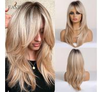 Parrucche sintetiche diritte di media lunghezza più facili parrucche per capelli biondi con frangia laterale dorata per le donne parrucche Cosplay di cenere quotidiana resistenti al calore