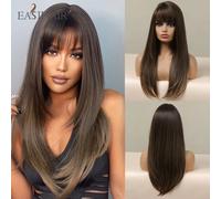 Parrucche sintetiche diritte marroni più facili con frangia parrucche per capelli a strati naturali per le donne fiber resistenti al calore per feste Cosplay quotidiane Wig-LC167-6