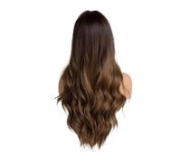 Parrucche sintetiche for capelli sintetici castani Ombre da 1 pezzo for donna Parrucca con parte centrale a onda lunga 26 pollici