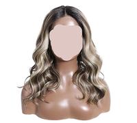 Parrucche sintetiche frontali in pizzo for donne, 20 pollici, caschetto corto, ricci, ondulati naturali, parrucca ombré bionda marrone bianca for cosplay(NTSN4-UN9-12R)