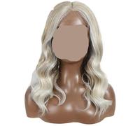 Parrucche sintetiche frontali in pizzo for donne, 20 pollici, caschetto corto, ricci, ondulati naturali, parrucca ombré bionda marrone bianca for cosplay(TAHL 14F-56E-56E)