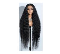 Parrucche sintetiche frontali in pizzo per donne 42 pollici parrucche cosplay ondulate morbide resistenti al calore aggiunge volume ai capelli (BLACK)