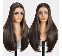 Parrucche sintetiche frontali in pizzo pre pizzicate 13x4 HD pizzo 100% Futura Premium Highlight marrone mix nero 66 pollici lungo stratificato parrucche dritte per le donne parrucca pronta da