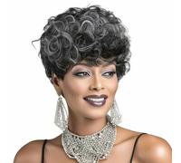 Parrucche sintetiche grigie per donne nere Parrucca Pixie Cut grigia mista nera Parrucche corte grigie Parrucche Pixie corte ricce grigie sfumate-1BH1001