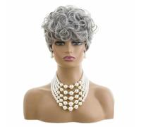 Parrucche sintetiche grigie per donne nere Parrucca Pixie Cut grigia mista nera Parrucche corte grigie Parrucche Pixie corte ricce grigie sfumate-1711001