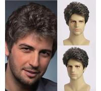 Parrucche sintetiche in fibra resistente al calore per uomini giovani, capelli ricci naturali corti-WIG-M60-10 pollici-1 pz