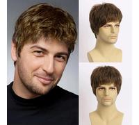 Parrucche sintetiche in fibra resistente al calore per uomini giovani, capelli ricci naturali corti-WIG-M33B-10 pollici-1 pz