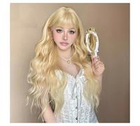 Parrucche Sintetiche Lunghe, Bionde Dorate, Ondulate E Ricce Con Frangia For Donne, Parrucca Bionda Da Cosplay, Stile Lolita, Uso Naturale, Capelli Finti Resistenti Al Calore Facile Da Indossare
