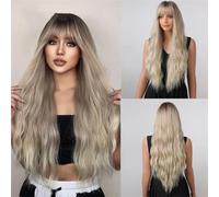 Parrucche Sintetiche Lunghe Bionde Ombre Marroni Parrucche Ondulate Con Acqua Con Parrucca Bang Per Le Donne Festa Cosplay Quotidiana