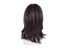 Parrucche sintetiche lunghe del grigio argento dei capelli 1pc for le donne Parrucca grigia diritta naturale con la frangia della tenda Vecchia nonna for l'uso quotidiano partito(Mixed Brown)