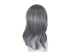 Parrucche sintetiche lunghe del grigio argento dei capelli 1pc for le donne Parrucca grigia diritta naturale con la frangia della tenda Vecchia nonna for l'uso quotidiano partito(Grey)