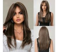 Parrucche sintetiche lunghe e lisce con meches marroni e bianche a strati per donne nere Heat Wigs-LC-0259-25