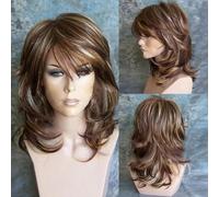 Parrucche sintetiche lunghe e ondulate naturali per le donne Parrucca bionda castana naturale con onde ombré Parrucche per capelli riscaldati-WQY036-16 pollici