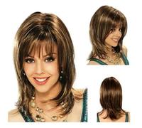 Parrucche sintetiche lunghe e ondulate naturali per le donne Parrucca naturale bionda castana ombré Parrucche per capelli caldi-Marrone misto-16 pollici