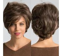 Parrucche sintetiche marrone scuro con taglio corto a pixie Parrucca a strati diritta naturale con frangia soffice per le donne Capelli resistenti al calore quotidiano-SS109-1