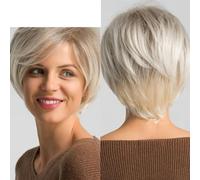 Parrucche sintetiche marrone scuro con taglio corto a pixie Parrucca a strati diritta naturale con frangia soffice per le donne Capelli resistenti al calore quotidiano-SS174-1