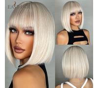 Parrucche sintetiche marroni biondo platino più facili con parrucca per capelli lisci corti e lisci per le donne resistenti al calore per feste quotidiane