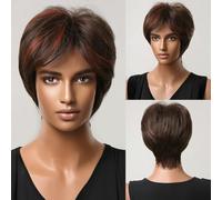 Parrucche sintetiche marroni corte lisce e soffici, taglio pixie per donne nere, cosplay quotidiano, parrucca di capelli naturali, fibra resistente al calore-Parrucche-LC2020-3