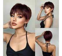 Parrucche sintetiche marroni per donne nere Parrucche corte Pixie Cut con frangia Parrucca per uso quotidiano per feste Capelli naturali Resistenti al calore-SS198-1