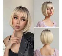 Parrucche sintetiche marroni per donne nere Parrucche corte Pixie Cut con frangia Parrucca per uso quotidiano per feste Capelli naturali Resistenti al calore-SS171-2