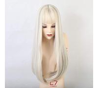 Parrucche sintetiche naturali diritte lunghe GHK con frangia misto bianco per donna Parrucche Cosplay Parrucche resistenti al calore