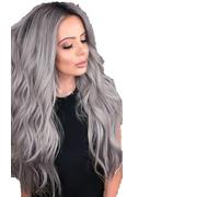 Parrucche sintetiche naturali lunghe e ricce grigie da donna, con ombre color argento, per cosplay quotidiani, feste di Halloween, grigie, 26 pollici