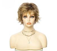 Parrucche sintetiche Ombre Brown con frangia per donne bianche Parrucca corta rossa grigia ondulata per cosplay Radice scura-ZY-163-8 pollici-1 PC