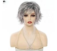 Parrucche sintetiche Ombre Brown con frangia per donne bianche Parrucca corta rossa grigia ondulata per cosplay Radice scura-ZY-111 B-8 pollici-1 PC