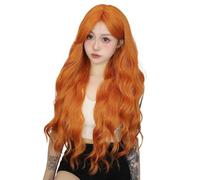 Parrucche sintetiche ondulate lunghe 24 pollici for donne con frangia for feste cosplay Soffice e Naturale(Orange)