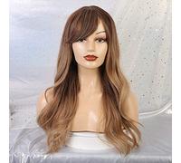 Parrucche sintetiche ondulate lunghe GHK con frange laterali Attaccatura dei capelli naturale Parrucche dorate sfumate marrone Parrucche Cosplay resistenti al calore per donne
