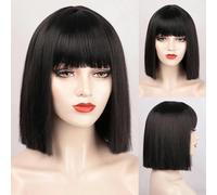 Parrucche sintetiche Parrucca nera corta diritta con frangia Parrucche per donna Capelli cosplay rosa rosso viol