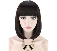Parrucche sintetiche per capelli da donna Parrucca corta nera scura per capelli Parrucca per da donna dritta dall'aspetto naturale con frangia per cosplay Halloween Christmas Party