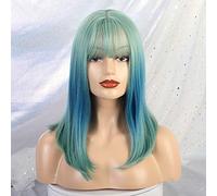 Parrucche sintetiche per capelli dritti GHK con frangia verde menta sfumato blu parrucche naturali per le donne parrucche cosplay parrucche resistenti al calore