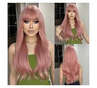 Parrucche Sintetiche Rosa A Onda Lunga Con Frangia For Le Donne For Capelli For Feste Cosplay Ondulate Ad Alta Temperatura Dall'aspetto Naturale Facile Da Indossare