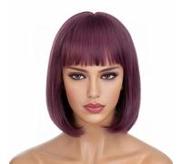 Parrucche sintetiche rosa corte con frangia Parrucca dritta grigia 10" Parrucche per capelli per donne nere castane naturali Parrucche afro-viola-10 pollici