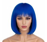 Parrucche sintetiche rosa corte con frangia Parrucca dritta grigia 10" Parrucche per capelli per donne nere castane naturali Parrucche afro-blu-10 pollici