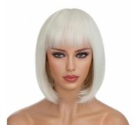 Parrucche sintetiche rosa corte con frangia, parrucca dritta, grigie, 10 pollici, parrucche per capelli castani naturali, nere, da donna, afro, biondo platino, 10 pollici