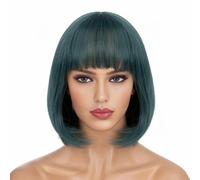 Parrucche sintetiche rosa corte con frangia, parrucca dritta, grigie, 10 pollici, parrucche per donne castane e nere, afro, verde pino, 10 pollici