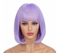 Parrucche sintetiche rosa corte con frangia, parrucca dritta, grigie, 10 pollici, parrucche per donne nere e castane naturali, afro, viola, 10 pollici