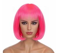 Parrucche sintetiche rosa corte con frangia, parrucca dritta, grigie, 10 pollici, parrucche per donne nere e castane naturali, afro, rosa shocking, 10 pollici