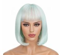 Parrucche sintetiche rosa corte con frangia, parrucca dritta, grigie, 10 pollici, parrucche per donne nere e castane naturali, parrucche afro-verde menta-10 pollici