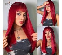 Parrucche sintetiche rosse vino lunghe dritte più facili con frangia per le donne capelli naturali resistenti al calore per la festa Cosplay di Halloween quotidiana Wig-LC361-1