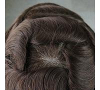Parrucche Toupee annodate in pelle sottile da uomo pezzi di capelli BIO siste...