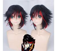 Parrucche universali anime Kill La Kill Matoi Parrucca cosplay Ryuko per donna Parrucca sintetica per capelli corti ricci Colore sfumato nero e rosso