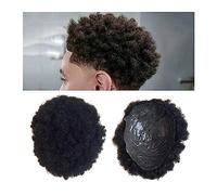 Parrucche Uomini Parrucchino Pelle Piena Sottile 0.04-0.06mm Base PU Parrucca di Capelli Umani 4mm Afro Ricci Sistema Remy Indiani Colore Naturale Quotidiana(Natural Black 120%,8x10)