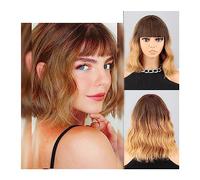 Parrucche Uso Quotidiano Capelli Naturali Corti Castani Blu Scuro Parrucca Sintetica Frangetta da donna Blu Scuro Rosa Nero Parrucca Lolita Party Cosplay parrucca in fibra (Color : 1936-R8B-26)
