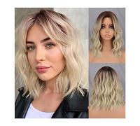 Parrucche Uso Quotidiano Capelli Naturali Corti Castani Blu Scuro Parrucca Sintetica Frangetta da donna Blu Scuro Rosa Nero Parrucca Lolita Party Cosplay Parrucca da donna(Color:D22-R6-60-16)